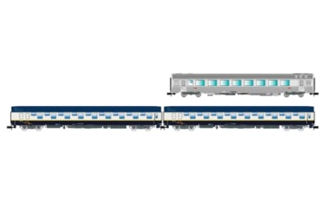 Arnold HN4474 SNCF, 3er-Packung Train Expo, Set 1, 2 x T2 Schlafwagen Barwagen, Ep; vI Personenwagen, Blau - 1