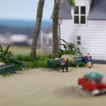 Evemodel 12Stk. Modellbänken im Maßstab 1:87 für Spur H0 Eisenbahn Freizeit Stuhl Bonsai Dekor (A Grün mit Silber) - 8