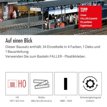 FALLER 2 Bahnsteige Waldbrunn Modellbausatz mit 34 Einzelteilen 358 x 55 x 62 mm I Modelleisenbahn Zubehör H0 Gebäude I Modelleisenbahn H0 Bahnsteige - 6