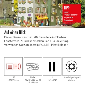 FALLER 2 Stadthäuser Modellbausatz mit 207 Einzelteilen 75 x 112 x 145mm, 68 x 91 x 134mm I Modelleisenbahn Zubehör H0 I Modelleisenbahn H0 Wohnhäuser, Divers - 4