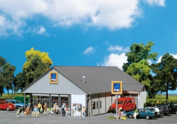 FALLER ALDI-Markt Süd/Nord Modellbausatz mit 140 Einzelteilen 266 x 184 x 86 mm I Modelleisenbahn Zubehör H0 I Modelleisenbahn H0 Berghütte - 5