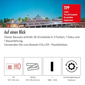 FALLER Bahnhofshalle Modellbausatz mit 95 Einzelteilen 417 x 178 x 122 mm I Modelleisenbahn Zubehör H0 Gebäude I Modelleisenbahn H0 Bahnhofshalle, Divers - 4