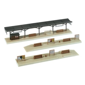FALLER Bahnsteig Modellbausatz mit 43 Einzelteilen 584 x 37 x 41mm I Modelleisenbahn Zubehör N Gebäude I Modelleisenbahn N Bahnsteige teil-überdacht - 1