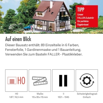 FALLER Einfamilienhaus Modellbausatz mit 89 Einzelteilen 115 x 95 x 115 mm I Modelleisenbahn Zubehör H0 I Modelleisenbahn H0 Einfamilien-Fachwerkhaus - 4