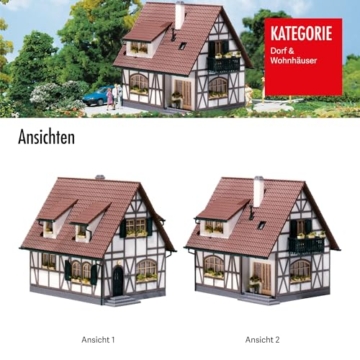 FALLER Einfamilienhaus Modellbausatz mit 89 Einzelteilen 115 x 95 x 115 mm I Modelleisenbahn Zubehör H0 I Modelleisenbahn H0 Einfamilien-Fachwerkhaus - 5