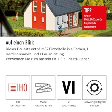 Faller Einfamilienhaus, rot Modellbausatz mit 37 Einzelteilen 101 x 117 x 83 mm I Modelleisenbahn Zubehör H0 I Modelleisenbahn H0 Einfamilienhaus - 4