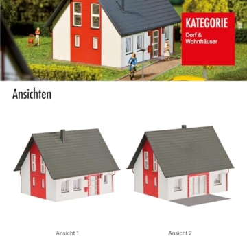 Faller Einfamilienhaus, rot Modellbausatz mit 37 Einzelteilen 101 x 117 x 83 mm I Modelleisenbahn Zubehör H0 I Modelleisenbahn H0 Einfamilienhaus - 5