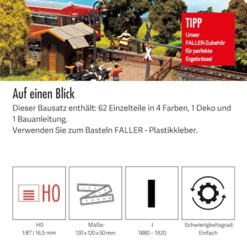 FALLER Feldwegübergang Modellbausatz mit 62 Einzelteilen 130 x 120 x 50 mm I Modelleisenbahn Zubehör H0 Gebäude I Modelleisenbahn H0 Übergang - 4