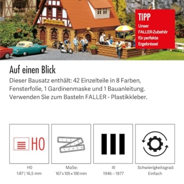 FALLER Gasthaus Zur Krone Modellbausatz mit 42 Einzelteilen 167 x 105 x 100 mm I Modelleisenbahn Zubehör H0 I Modelleisenbahn H0 Gastro-Fachwerkhaus, Divers - 5