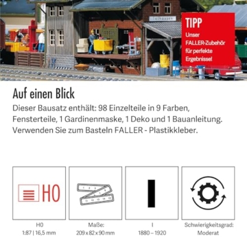 FALLER Güterbahnhof Modellbausatz mit 98 Einzelteilen 209 x 82 x 90 mm I Modelleisenbahn Zubehör H0 Gebäude I Modelleisenbahn H0 Lagerschuppen - 5