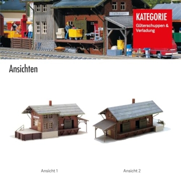 FALLER Güterbahnhof Modellbausatz mit 98 Einzelteilen 209 x 82 x 90 mm I Modelleisenbahn Zubehör H0 Gebäude I Modelleisenbahn H0 Lagerschuppen - 6