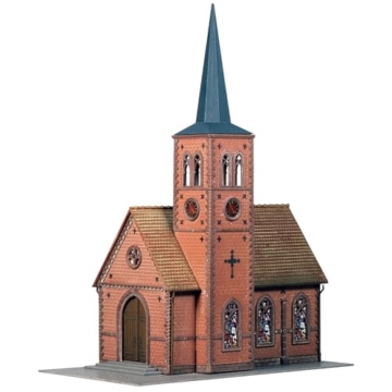 FALLER Kleinstadt-Kirche Modellbausatz mit 50 Einzelteilen 200 x 118 x 270 mm I Modelleisenbahn Zubehör H0 I Modelleisenbahn H0 Kleinstadt-Kirche - 1
