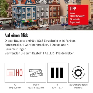 FALLER Stadthäuserzeile Beethovenstraße Modellbausatz mit 1068 Einzelteilen 452 x 118 x 200 mm I Modelleisenbahn Zubehör H0 I Modelleisenbahn H0 Stadt - 4