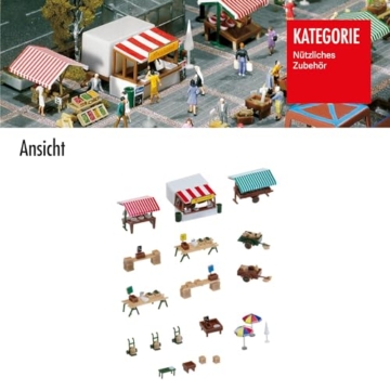 FALLER Wochenmarkt Modellbausatz mit 147 Einzelteilen I Modelleisenbahn Zubehör N I Modelleisenbahn N Wochenmarkt inkl. Würstchenstand I Epoche 3 - 5