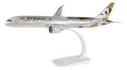 herpa 610636 – Boeing 787-9, Etihad Airways Dreamliner, Wings, Modell Flugzeug mit Standfuß, Flieger, Modellbau, Miniaturmodelle, Sammlerstück, Kunststoff, Mehrfarbig, Snap Fit - Maßstab 1:500 - 1