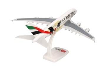herpa 612180 – Airbus A380, Emirates „United for Wildlife“, Wings, Modell Flugzeug mit Standfuß, Flieger, Modellbau, Miniaturmodelle, Sammlerstück, Kunststoff, Snap Fit - Maßstab 1:250 - 2