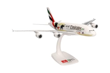 herpa 612180 – Airbus A380, Emirates „United for Wildlife“, Wings, Modell Flugzeug mit Standfuß, Flieger, Modellbau, Miniaturmodelle, Sammlerstück, Kunststoff, Snap Fit - Maßstab 1:250 - 3