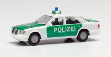herpa 94122 – Polizei Fahrzeug Oldtimer, Mercedes Benz E-Klasse, Modell Polizeiauto, Cars, Miniaturmodelle, Sammeln, Sammlerstück, Kunststoff - Maßstab 1:87 - 1
