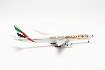 herpa Emirates Boeing 777-300ER - UAE 50th Anniversary – A6-EGE Modell Flugzeug Miniaturmodelle Kleinmodell Sammlerstück Detailgetreu - 3
