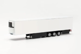 Herpa LKW Modell 15 Meter Kühlkoffer-Auflieger mit Palettenkasten und hinterer Seitenverkleidung, weiß, Miniatur im Maßstab 1:87, Sammlerstück, Made in Germany, Kunststoff - 1