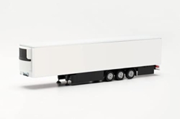 Herpa LKW Modell 15 Meter Kühlkoffer-Auflieger mit Palettenkasten und hinterer Seitenverkleidung, weiß, Miniatur im Maßstab 1:87, Sammlerstück, Made in Germany, Kunststoff - 1