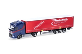Herpa LKW Modell DAF XG Gardinenplanen-Sattelzug Heinloth, Miniatur im Maßstab 1:87, Sammlerstück, Made in Germany, Kunststoff - 1