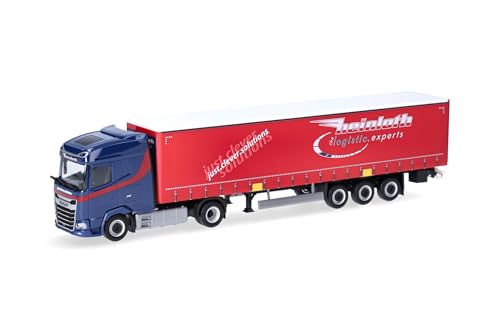 Herpa LKW Modell DAF XG Gardinenplanen-Sattelzug Heinloth, Miniatur im Maßstab 1:87, Sammlerstück, Made in Germany, Kunststoff - 1