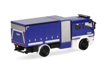 Herpa LKW Modell MAN TGM Mehrzweckgerätefahrzeug Plane THW, Miniatur im Maßstab 1:87, Sammlerstück, Made in Germany, Kunststoff - 2