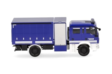 Herpa LKW Modell MAN TGM Mehrzweckgerätefahrzeug Plane THW, Miniatur im Maßstab 1:87, Sammlerstück, Made in Germany, Kunststoff - 3