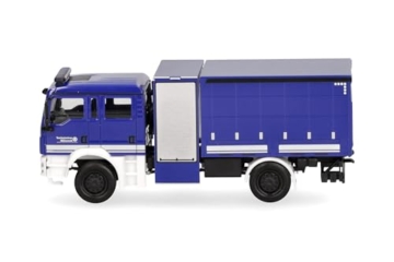 Herpa LKW Modell MAN TGM Mehrzweckgerätefahrzeug Plane THW, Miniatur im Maßstab 1:87, Sammlerstück, Made in Germany, Kunststoff - 4