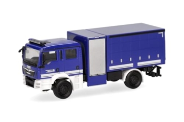 Herpa LKW Modell MAN TGM Mehrzweckgerätefahrzeug Plane THW, Miniatur im Maßstab 1:87, Sammlerstück, Made in Germany, Kunststoff - 1
