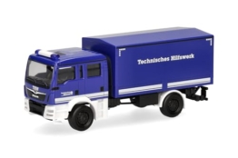 Herpa LKW Modell MAN TGM MzKW THW, Miniatur im Maßstab 1:87, Sammlerstück, Made in Germany, Kunststoff - 1