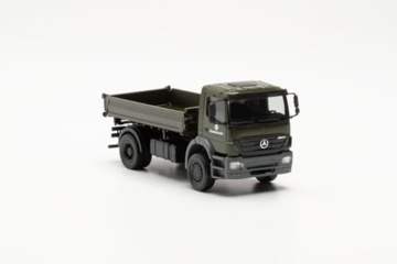 herpa LKW Modell Mercedes-Benz Axor 3-Seitenkipper Bundeswehr, Miniatur im Maßstab 1:87, Sammlerstück, Made in Germany, Kunststoff, grün - 5