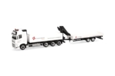 Herpa LKW Modell Volvo FH GL 2020 Pritschen-LKW 4achs mit Tiefbetttandemanhänger 2achs Schachinger (Österreich), Miniatur im Maßstab 1:87, Sammlerstück, Made in Germany, Kunststoff - 1