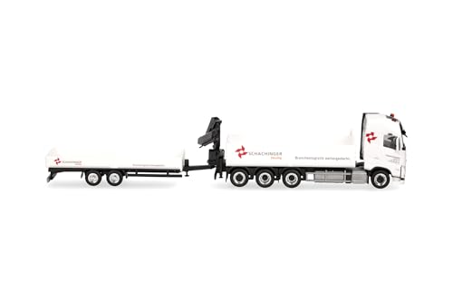Herpa LKW Modell Volvo FH GL 2020 Pritschen-LKW 4achs mit Tiefbetttandemanhänger 2achs Schachinger (Österreich), Miniatur im Maßstab 1:87, Sammlerstück, Made in Germany, Kunststoff - 3