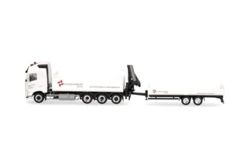 Herpa LKW Modell Volvo FH GL 2020 Pritschen-LKW 4achs mit Tiefbetttandemanhänger 2achs Schachinger (Österreich), Miniatur im Maßstab 1:87, Sammlerstück, Made in Germany, Kunststoff - 4