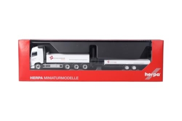 Herpa LKW Modell Volvo FH GL 2020 Pritschen-LKW 4achs mit Tiefbetttandemanhänger 2achs Schachinger (Österreich), Miniatur im Maßstab 1:87, Sammlerstück, Made in Germany, Kunststoff - 5