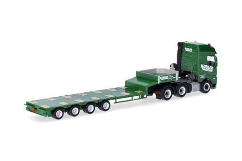 Herpa LKW Modell Volvo FH GL XL 2020 Semitieflade-Sattelzug Kübler, Miniatur im Maßstab 1:87, Sammlerstück, Made in Germany, Kunststoff, grün - 2