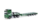 Herpa LKW Modell Volvo FH GL XL 2020 Semitieflade-Sattelzug Kübler, Miniatur im Maßstab 1:87, Sammlerstück, Made in Germany, Kunststoff, grün - 1