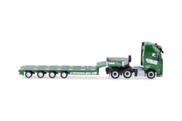 Herpa LKW Modell Volvo FH GL XL 2020 Semitieflade-Sattelzug Kübler, Miniatur im Maßstab 1:87, Sammlerstück, Made in Germany, Kunststoff, grün - 3