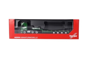 Herpa LKW Modell Volvo FH GL XL 2020 Semitieflade-Sattelzug Kübler, Miniatur im Maßstab 1:87, Sammlerstück, Made in Germany, Kunststoff, grün - 5