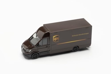 herpa Modellauto VW Crafter Paketverteilerfahrzeug UPS, Miniatur im Maßstab 1:87, Sammlerstück, Made in Germany, Modell aus Kunststoff, Braun - 3