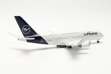herpa Modellflugzeug Lufthansa Airbus A380 – D-AIMK Düsseldorf, Miniatur im Maßstab 1:500, Sammlerstück, Modell ohne Standfuß, Metall, White, Gray, Blue - 2