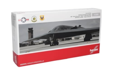 Herpa Modellflugzeug U.S. Air Force Northrop Grumman B-2A Spirit- 393rd Bomb Squadron Tigers, Military, Miniatur im Maßstab 1:200, Flugzeug Modell ohne Standfuß, Metall - 5