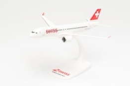 herpa Snap-Fit Modellflugzeug Airbus A220-30 - Swiss International Air Lines, Miniatur im Maßstab 1:200, Sammlerstück, Modell mit Standfuß, Kunststoff, Weiß - 1