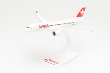 herpa Snap-Fit Modellflugzeug Airbus A220-30 - Swiss International Air Lines, Miniatur im Maßstab 1:200, Sammlerstück, Modell mit Standfuß, Kunststoff, Weiß - 1
