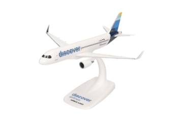 Herpa Snap-Fit Modellflugzeug Airbus A320 Discover Airlines, Miniatur im Maßstab 1:200, Sammlerstück, Modell mit Standfuß, Kunststoff - 1