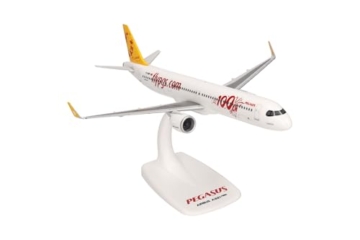 Herpa Snap-Fit Modellflugzeug Airbus A321neo 100th Pegasus Airlines, Miniatur im Maßstab 1:200, Sammlerstück, Modell mit Standfuß, Kunststoff - 3