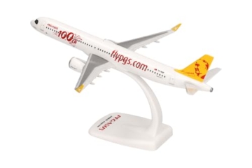 Herpa Snap-Fit Modellflugzeug Airbus A321neo 100th Pegasus Airlines, Miniatur im Maßstab 1:200, Sammlerstück, Modell mit Standfuß, Kunststoff - 4