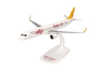Herpa Snap-Fit Modellflugzeug Airbus A321neo 100th Pegasus Airlines, Miniatur im Maßstab 1:200, Sammlerstück, Modell mit Standfuß, Kunststoff - 1